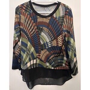 Sunny Taylor Petite PM Abstract Print Top Sheer Hem Made in USA